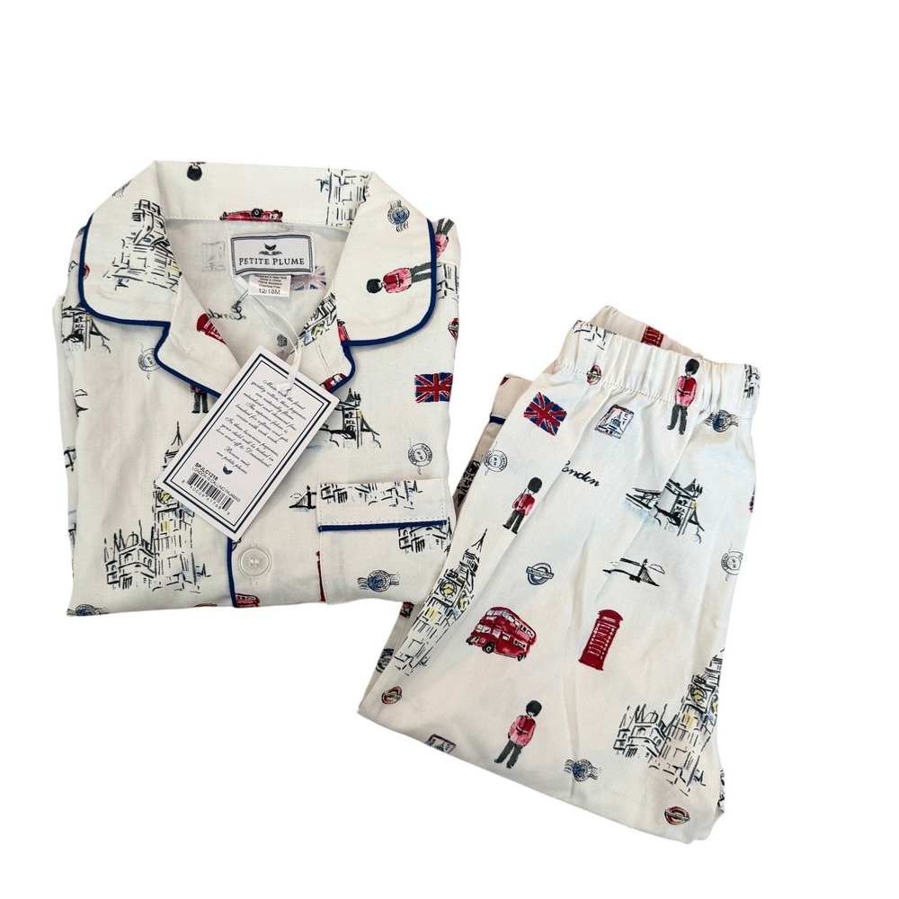 Petite Plume London Calling Pajama Set White Blue Red 12-18M NWT